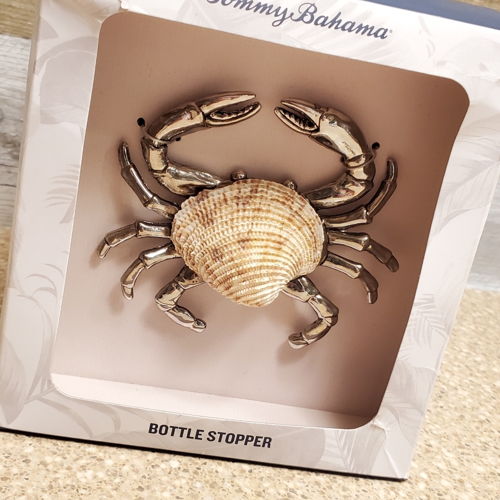 Tommy Bahama Crab Bottle Stopper Cocktail Silver and Tan